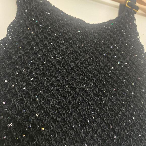 Asta Resort Grace Sequined Crochet Crop Tank Top XS Black NEW NWT - Picture 7 of 13